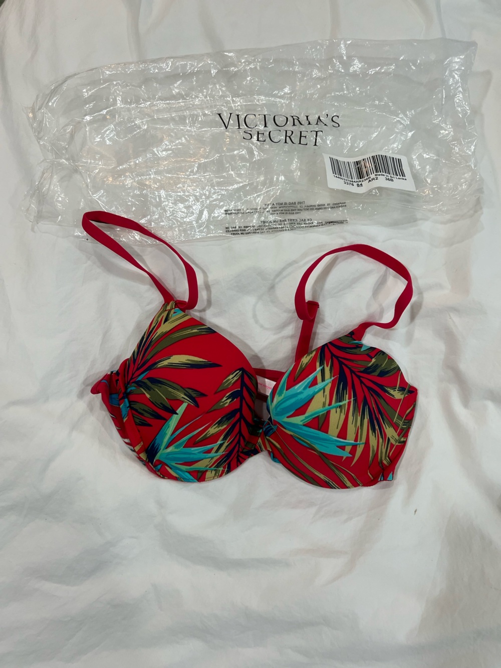 Victoria's Secret Red Tropical Leaf Padded Bra 36B